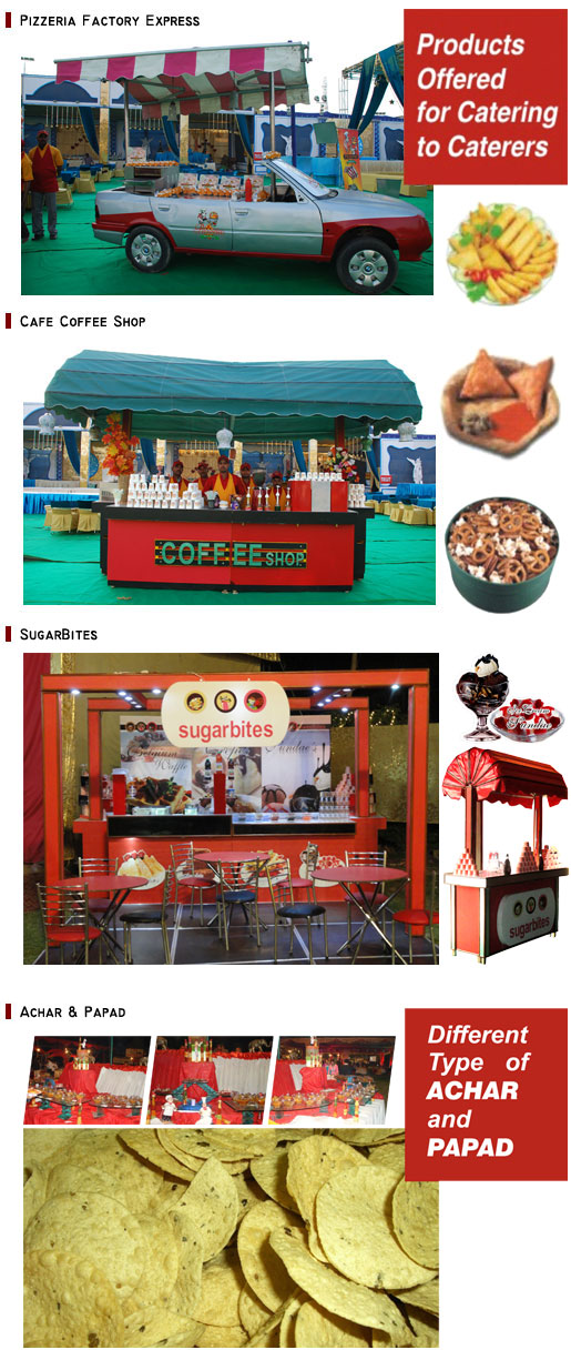 Sweet 'N' Juicy is a 8 year old company in the field of catering which provides concepts like Coffee Hut, Pizza Car, SugarBites, Ice - Cream shops (Nirula's, Baskin Robbins & Gelato), Hukka's, Subs (sandwiches) and lot of other exciting concepts to 250+ caterers in Delhi and around.